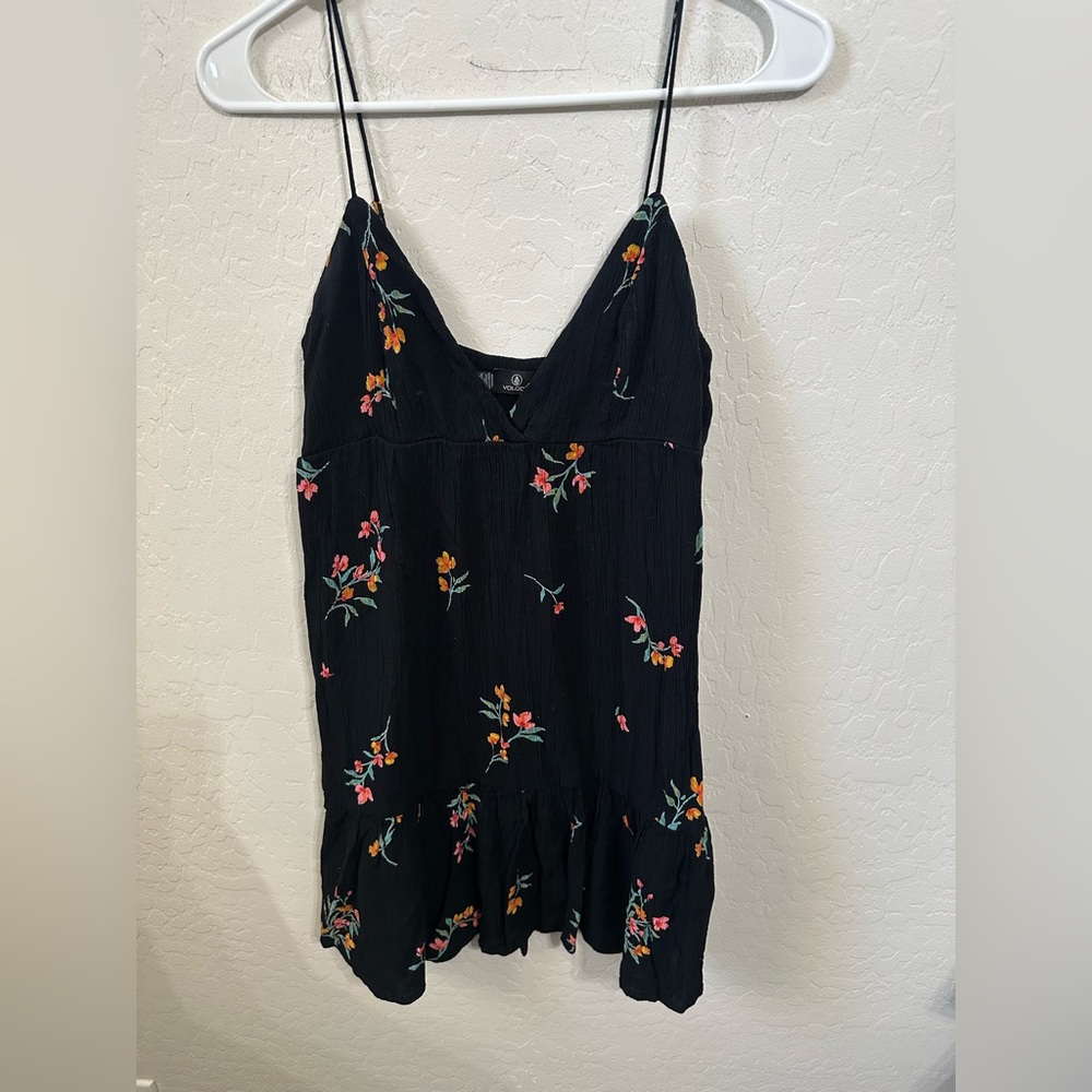 Volcom Orange and Black Ruffled Camisole Dress